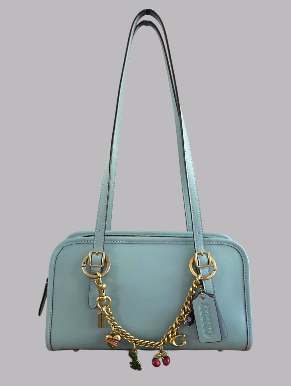 COACH Swing Zip 20 Shoulder Bag in Light Blue Brass NEW